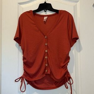 No Boundaries XL Orange Drawstring Blouse w. Buttons